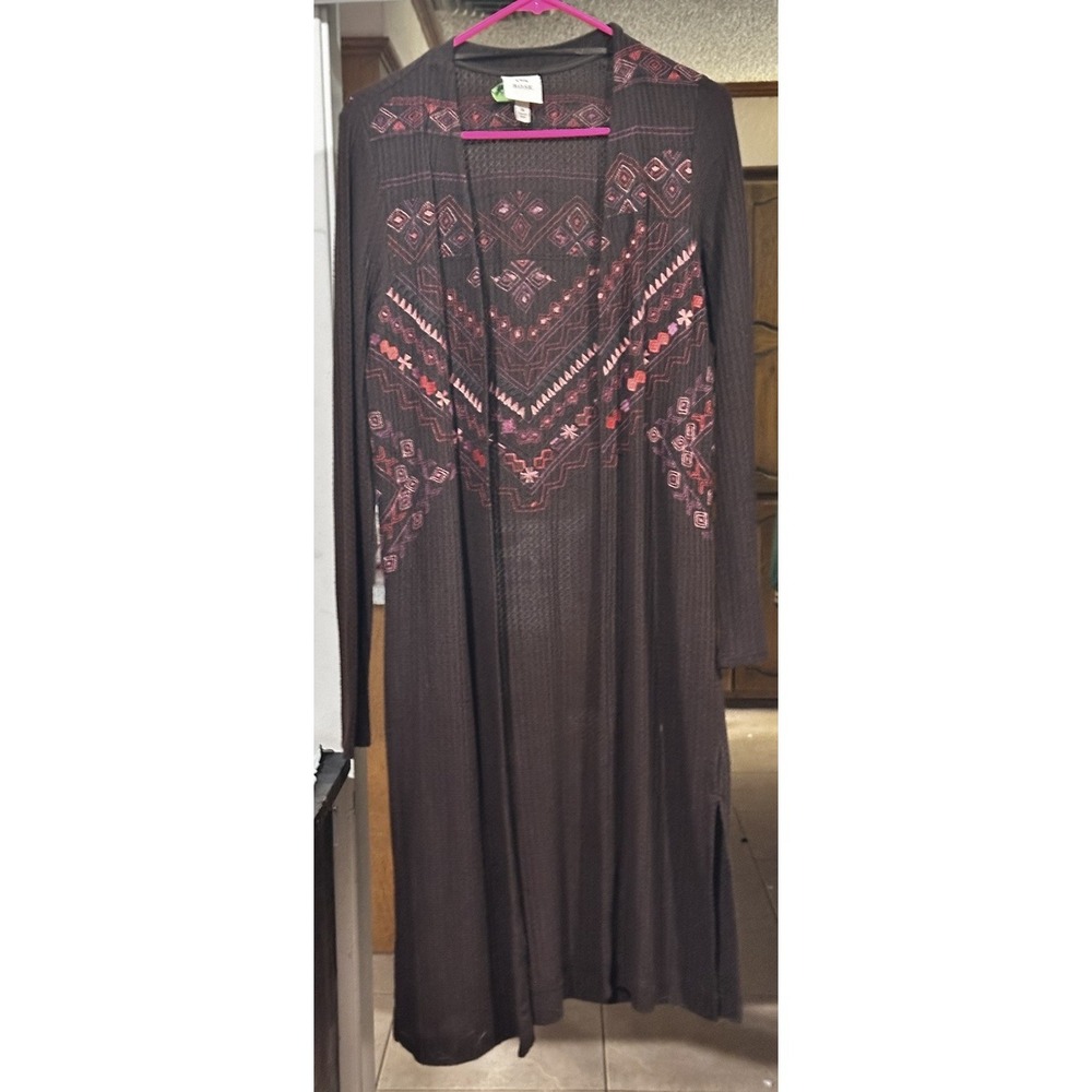 Knox Rose Brown Cardigan Duster Embroidered Medium Boho